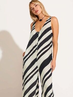 NWT Vitamin A Jessa Jumpsuit - Sandbar Stripe EcoLinen Size S